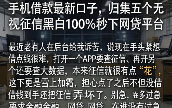 手机借款最新口子，归集五个无视征信黑白100%秒下网贷平台