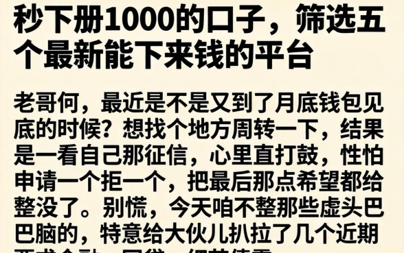 秒下册1000的口子，筛选五个最新能下来钱的平台