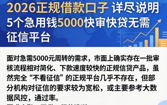 2026正规的借款口子，详尽说明5个急用钱5000快审快贷无需征信平台