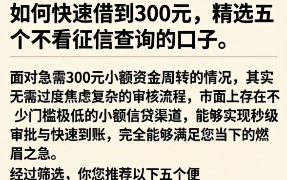 如何快速借到300元,精选五个不看征信查询的口子