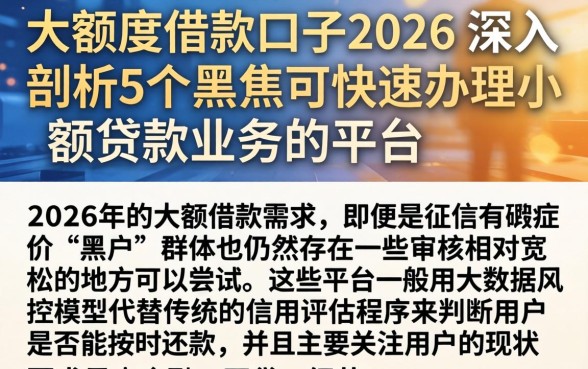 大额度借款口子2026，深入剖析5个黑户可快速办理小额贷款业务的平台