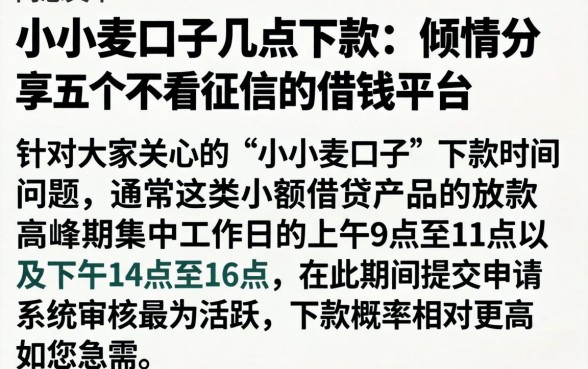 小小麦口子几点下款，倾情分享五个不看征信的借钱平台