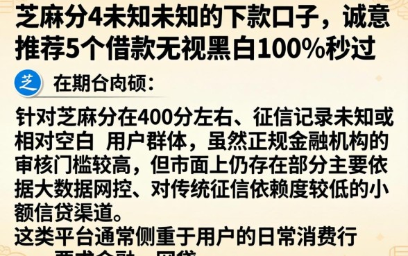 芝麻分4未知未知的下款口子，诚意推荐5个借款无视黑白100%秒过