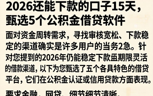 2026还能下款的口子15天，甄选5个公积金借钱软件