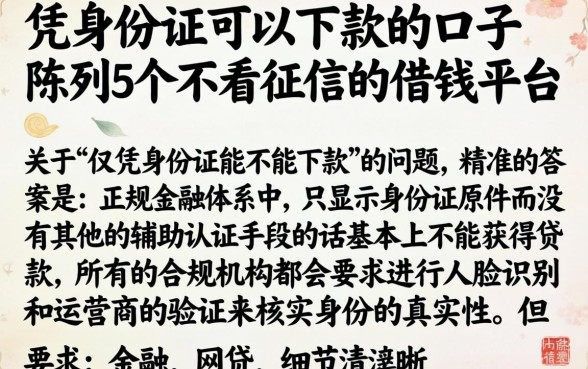 凭身份证可以下款的口子，陈列5个不看征信的借钱平台