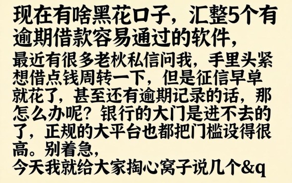 现在有啥黑花口子，汇整5个有逾期借款容易通过的软件