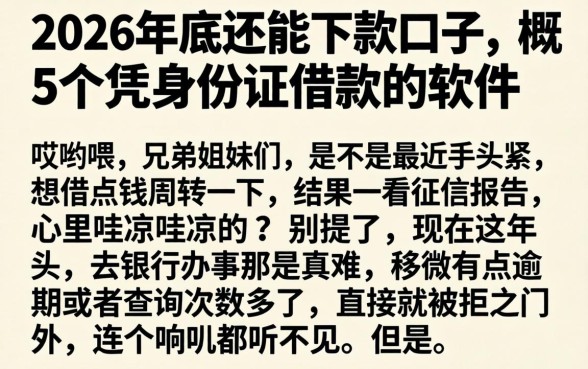 2026年底还能下款的口子，概括5个凭身份证借款的软件