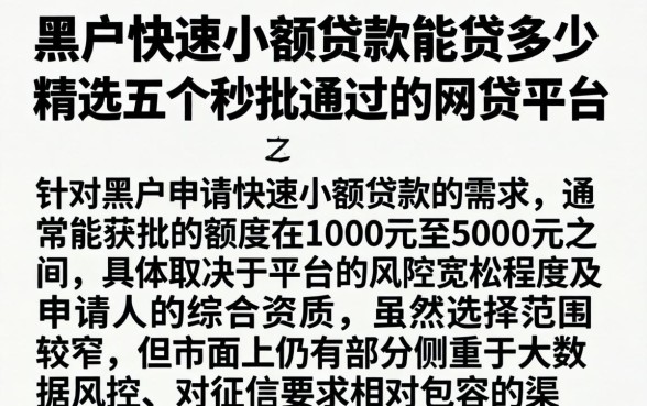 黑户快速小额贷款能贷多少，精选五个秒批通过的网贷平台