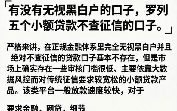 有没有无视黑白户的口子，罗列五个小额贷款不查征信的口子