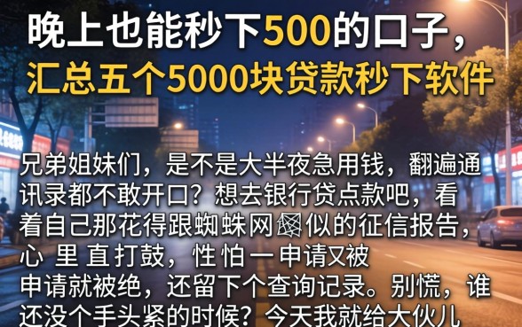 晚上也能秒下500的口子，汇总五个5000块贷款秒下软件