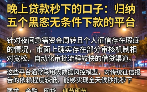 晚上贷款秒下的口子，归纳五个黑户无条件下款的平台