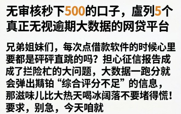 无审核秒下500的口子，胪列5个真正无视逾期大数据的网贷平台