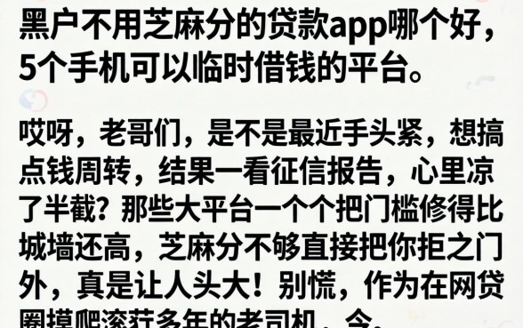 黑户不用芝麻分的贷款app哪个好，详细阐述5个手机可以临时借钱的平台