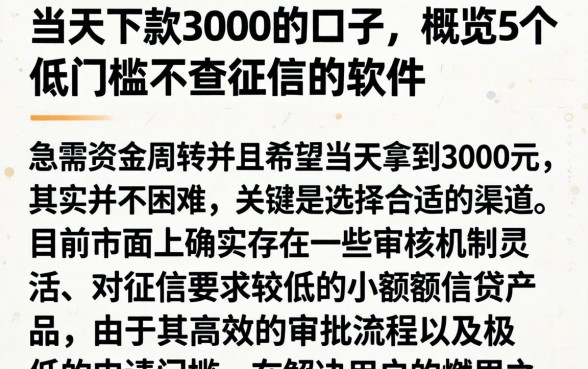 当天下款3000的口子，概览5个低门槛不查征信的软件