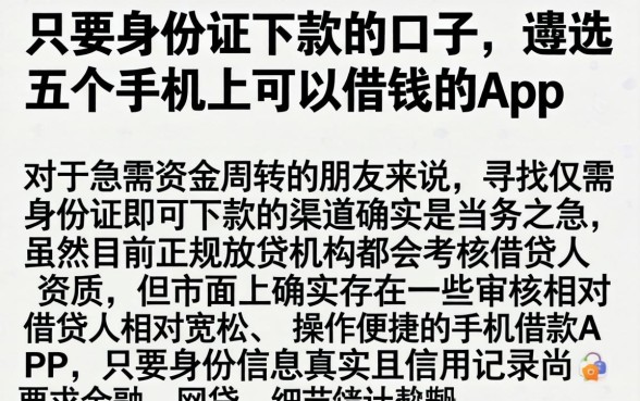 只要身份证下款的口子，遴选五个手机上可以借钱的app