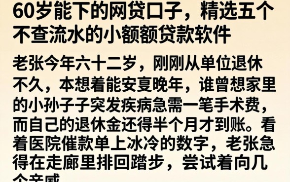 60岁能下的网贷口子，精选五个不查流水的小额度贷款软件