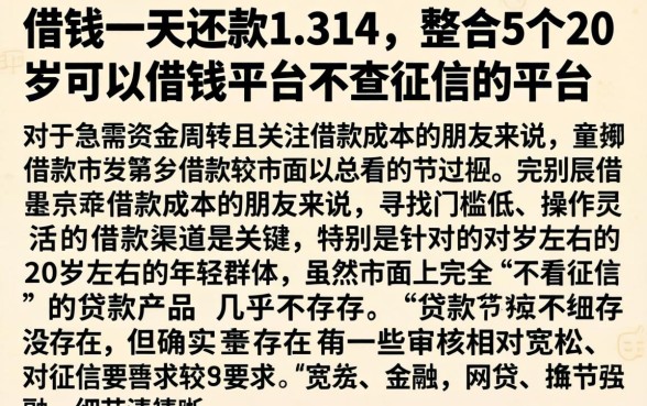 借钱一天还款1.314，整合5个20岁可以借钱平台不查征信的平台