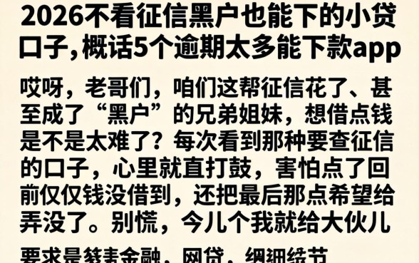 2026不看征信黑户也能下的小贷口子，概括5个逾期太多能下款app