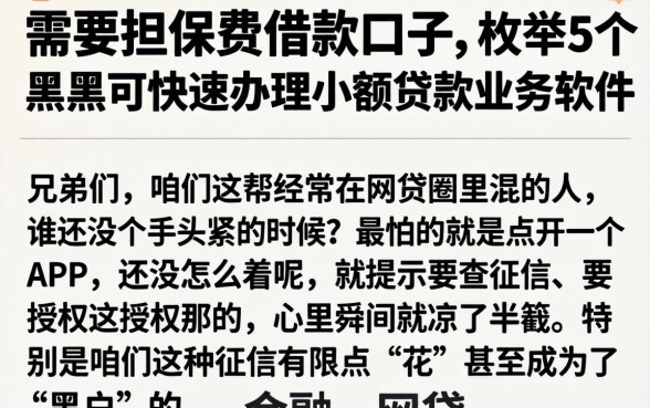 需要担保费的借款口子，枚举5个黑户可快速办理小额贷款业务的软件