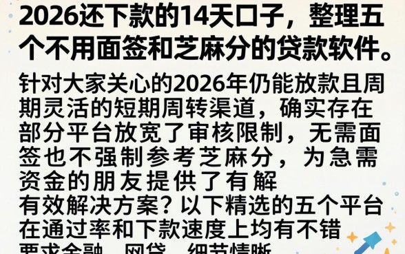 2026还下款的14天口子，整理五个不用面签和芝麻分的贷款软件