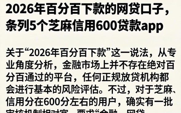 2026年百分百下款的网贷口子，条列5个芝麻信用600贷款app
