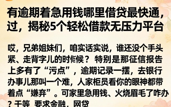 有逾期着急用钱哪里借钱最快通过，揭秘5个轻松借款无压力平台