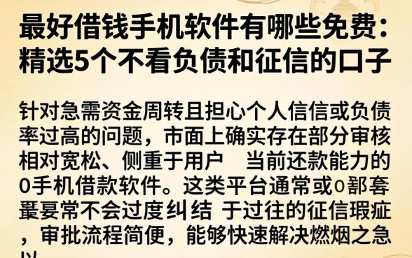 最好借钱的手机软件有哪些免费，精选5个不看负债和征信的口子