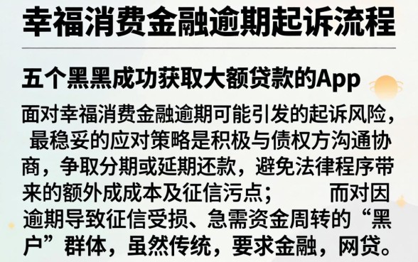 幸福消费金融逾期起诉流程，条列五个黑户成功获取大额贷款的app