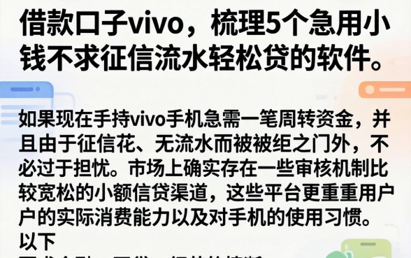 借款口子vivo，梳理5个急用小钱不求征信流水轻松贷的软件
