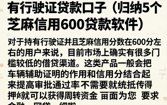 有行驶证贷款口子，归纳5个芝麻信用600贷款软件