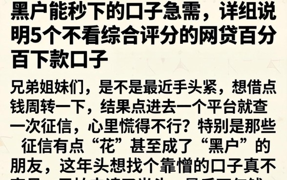 黑户能秒下的口子急需，详尽说明5个不看综合评分的网贷百分百下款口子