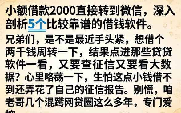 小额借款2000直接转到微信，深入剖析5个比较靠谱的借钱软件