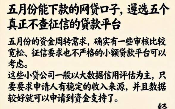 五月份能下款的网贷口子，遴选五个真正不查征信的贷款平台