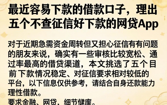 最近容易下款的借款口子，理出五个不查征信好下款的网贷app