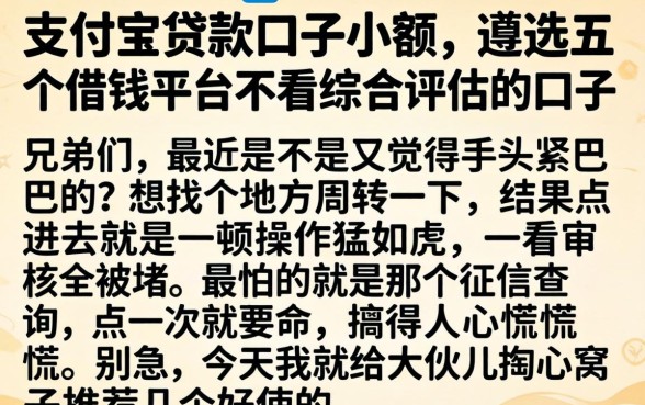 支付宝贷款口子小额，遴选五个借钱平台不看综合评估的口子