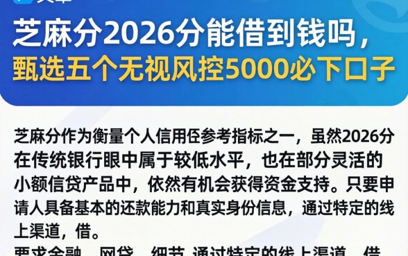 芝麻分2026分能借到钱吗，甄选五个无视风控5000必下口子