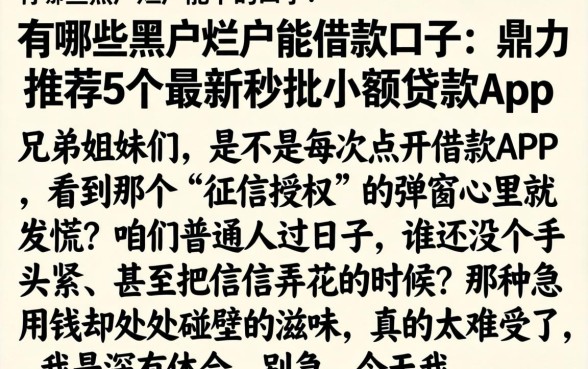 有哪些黑户烂户能下的口子，鼎力推荐5个最新秒批小额贷款app