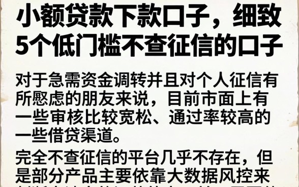 小额贷款的下款口子，细致阐述5个低门槛不查征信的口子