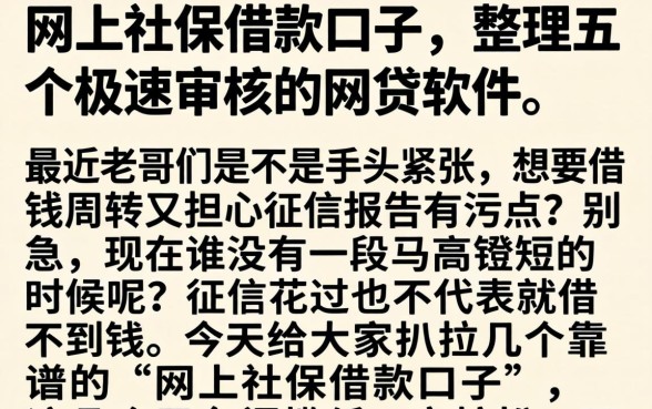 网上社保借款口子，整理五个极速审核的网贷软件