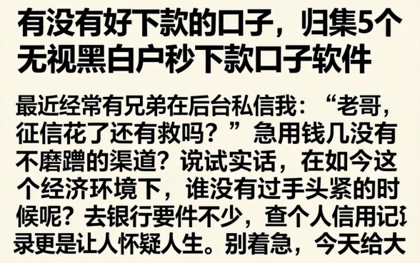 有没有好下款的口子，归集5个无视黑白户秒下款口子软件