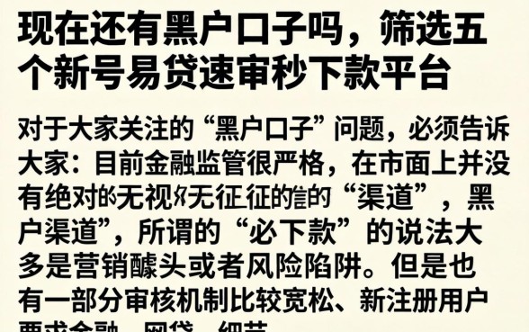 现在还有黑户口子吗，筛选五个新号易贷速审秒下款平台