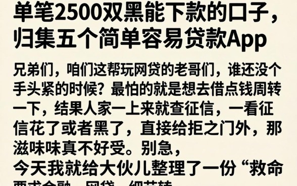 单笔2500双黑能下款的口子，归集五个简单容易贷款app