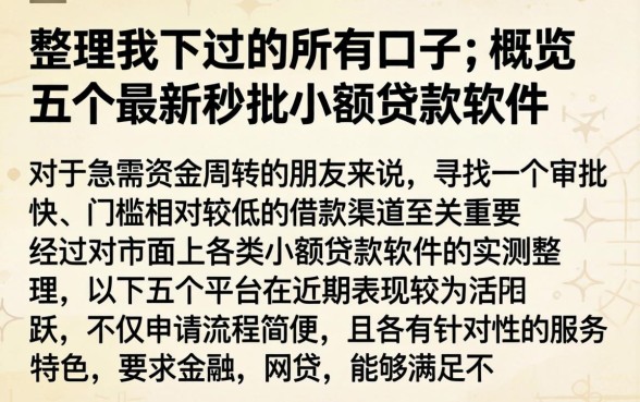 整理我下过的所有口子，概览五个最新秒批小额贷款软件