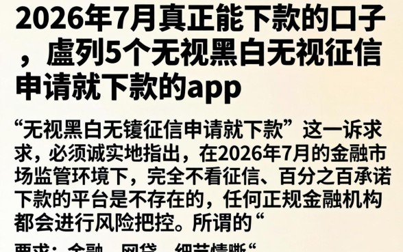 2026年7月真正能下款的口子，胪列5个无视黑白无视征信申请就下款的app