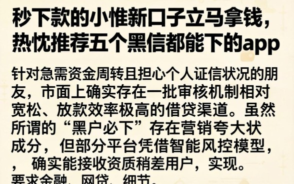 秒下款的小贷新口子立马拿钱，热忱推荐五个黑户都能下的app
