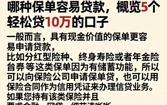 哪种保单容易贷款，概览5个轻松贷10万的口子
