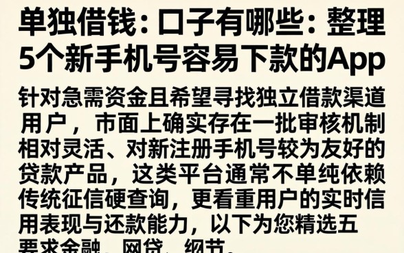 单独借钱的口子有哪些，整理5个新手机号容易下款的app