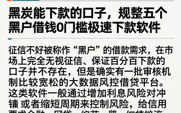 黑炭能下款的口子，规整五个黑户借钱0门槛极速下款软件