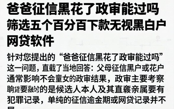 爸爸征信黑花了政审能过吗，筛选五个百分百下款无视黑白户网贷软件