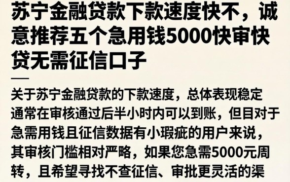 苏宁金融贷款下款速度快不，诚意推荐五个急用钱5000快审快贷无需征信口子